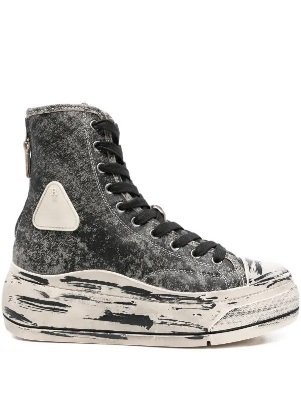 R13 Kurt Distressed-effect Zip-fastening Sneakers in Black