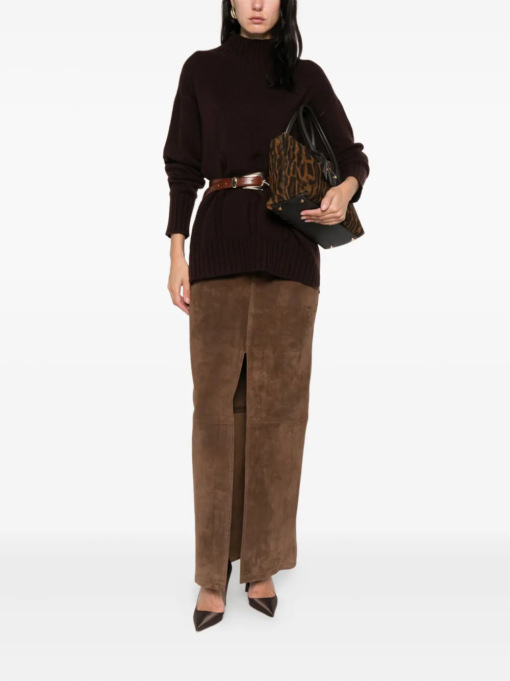 TOM FORD Geribbelde trui met hoge hals Bruin