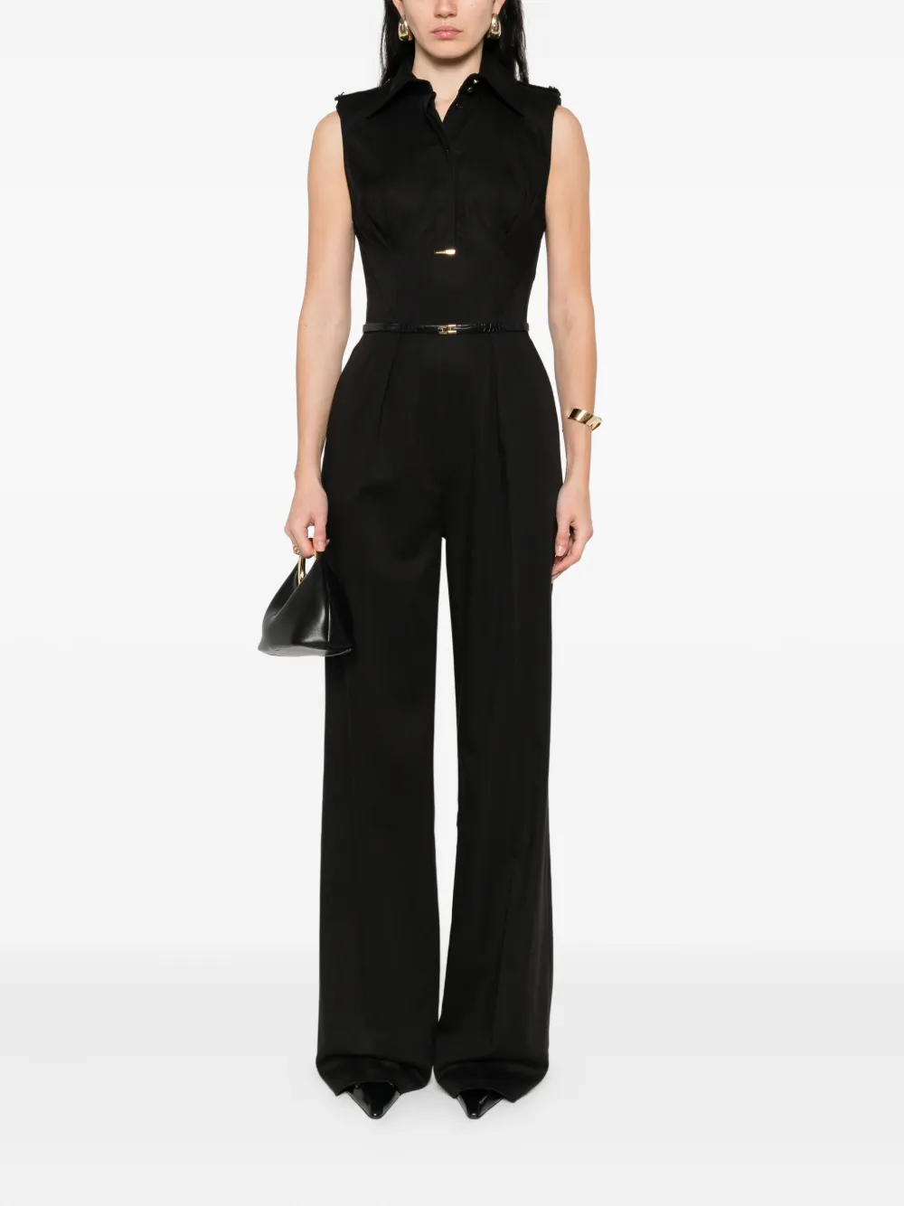 Elisabetta Franchi collared belted jumpsuit Zwart