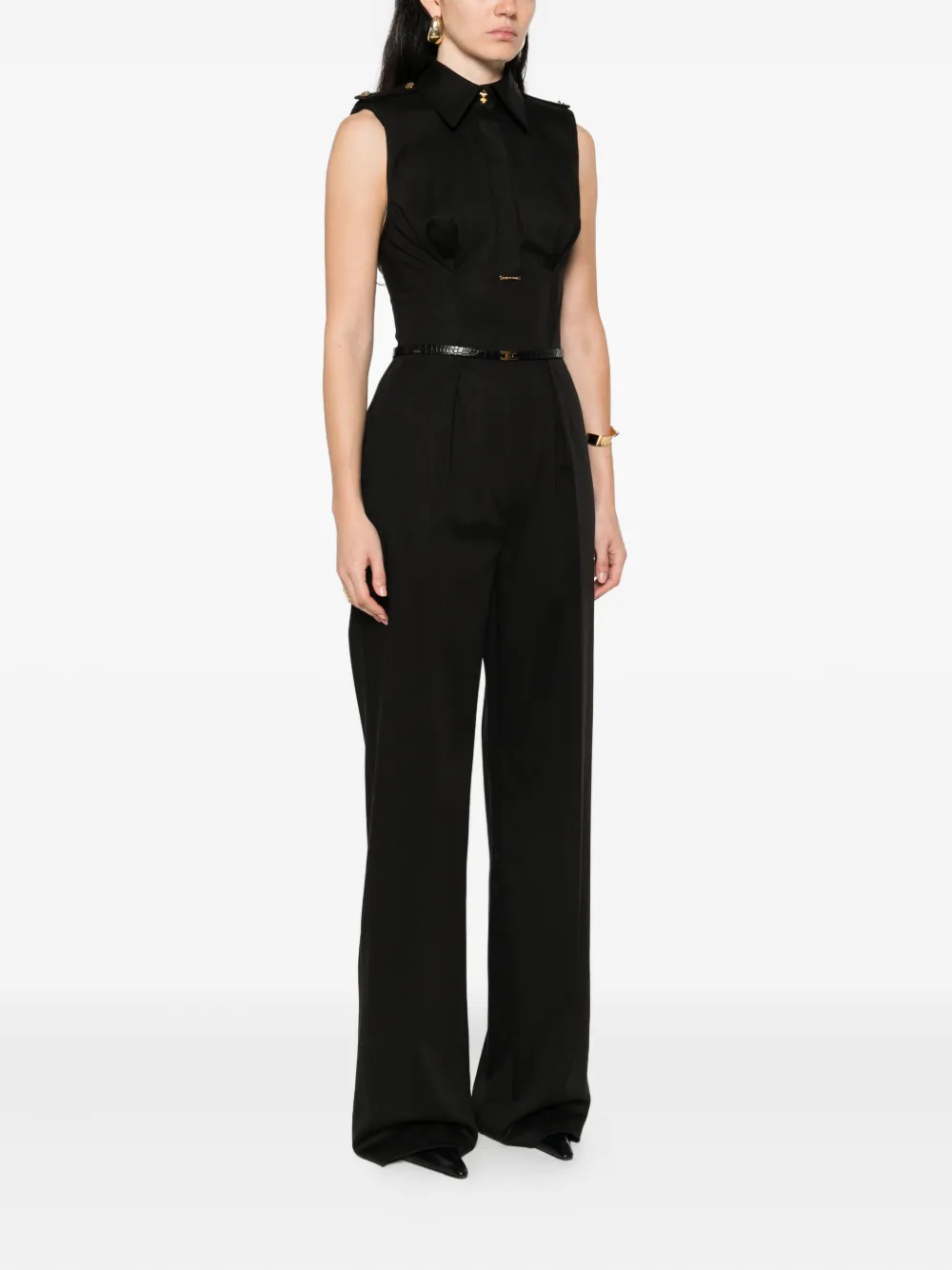 Elisabetta Franchi collared belted jumpsuit Zwart
