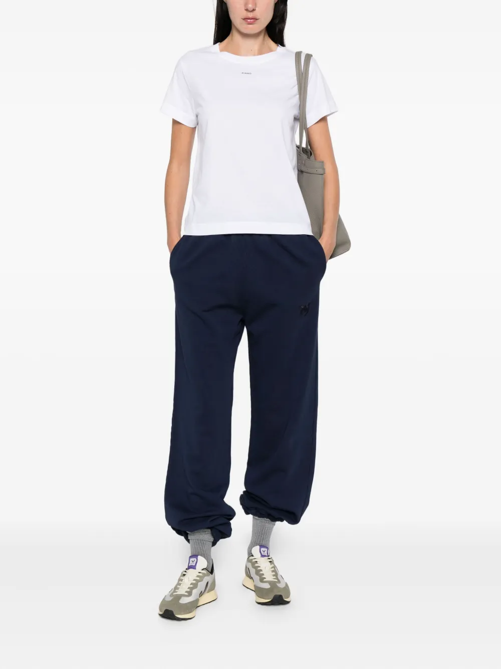 PINKO logo-embroidered cuffed track pants Blauw