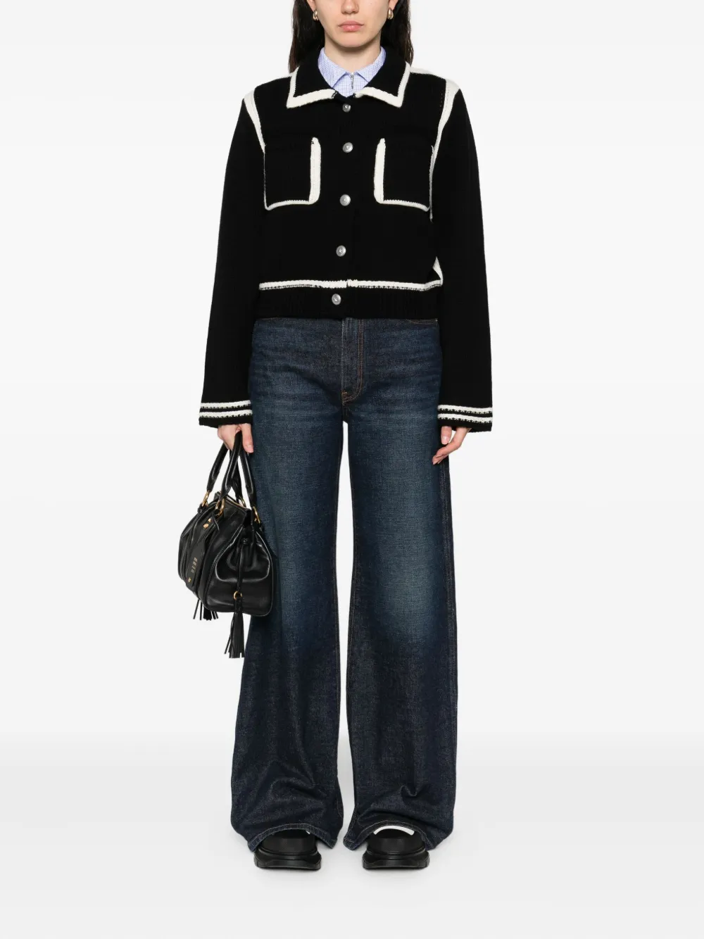 PINKO contrast-trim wool cardigan Zwart