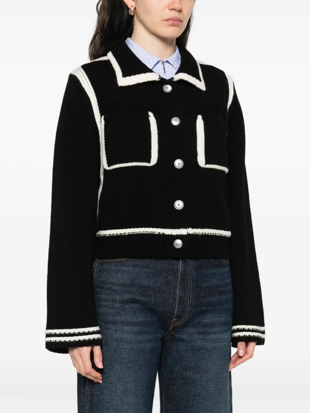 PINKO contrast-trim wool cardigan Zwart