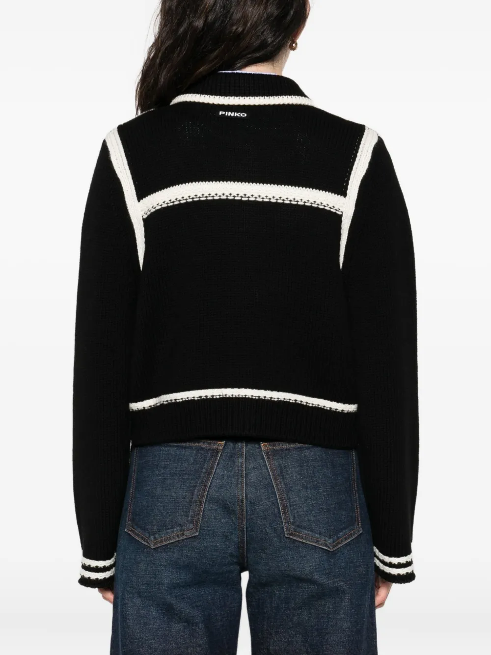 PINKO contrast-trim wool cardigan Zwart