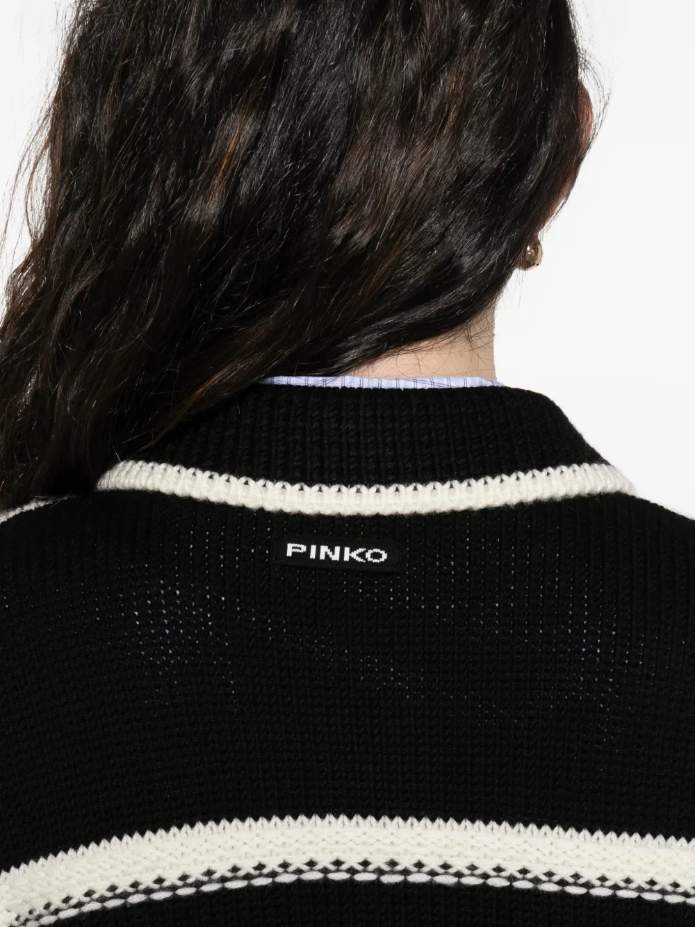PINKO contrast-trim wool cardigan Zwart