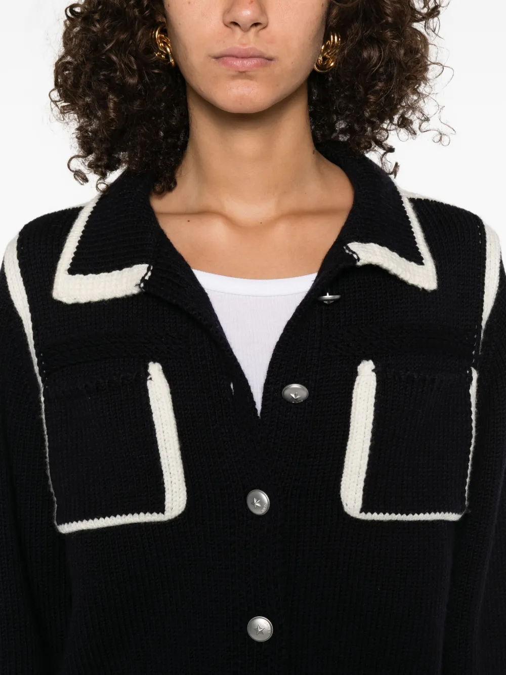 PINKO ribbed-knit wool cardigan Blauw