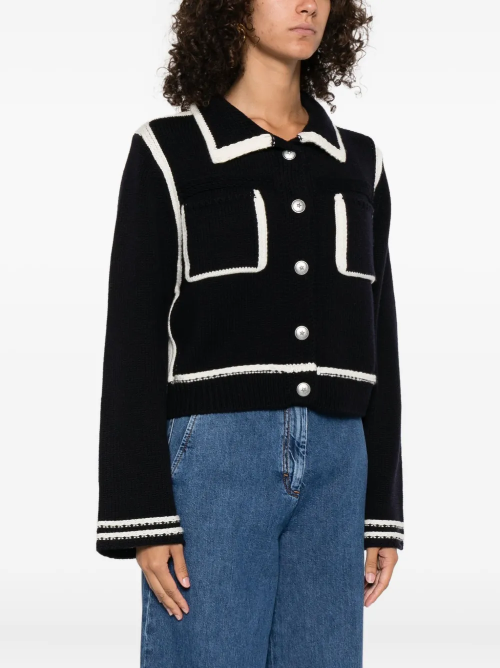 PINKO ribbed-knit wool cardigan Blauw