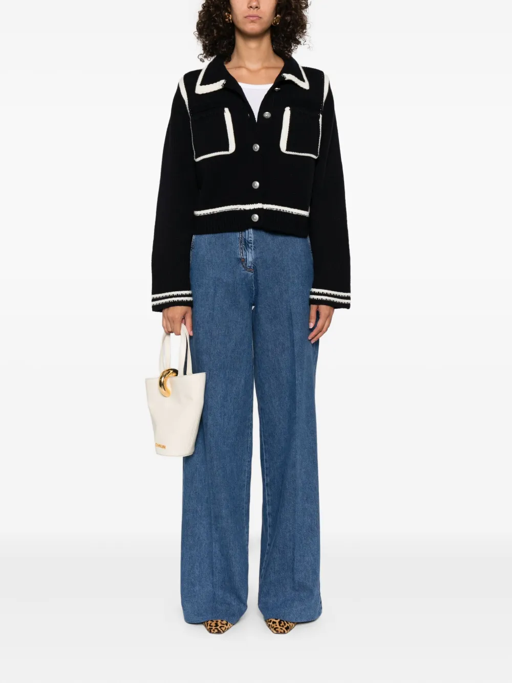 PINKO ribbed-knit wool cardigan Blauw