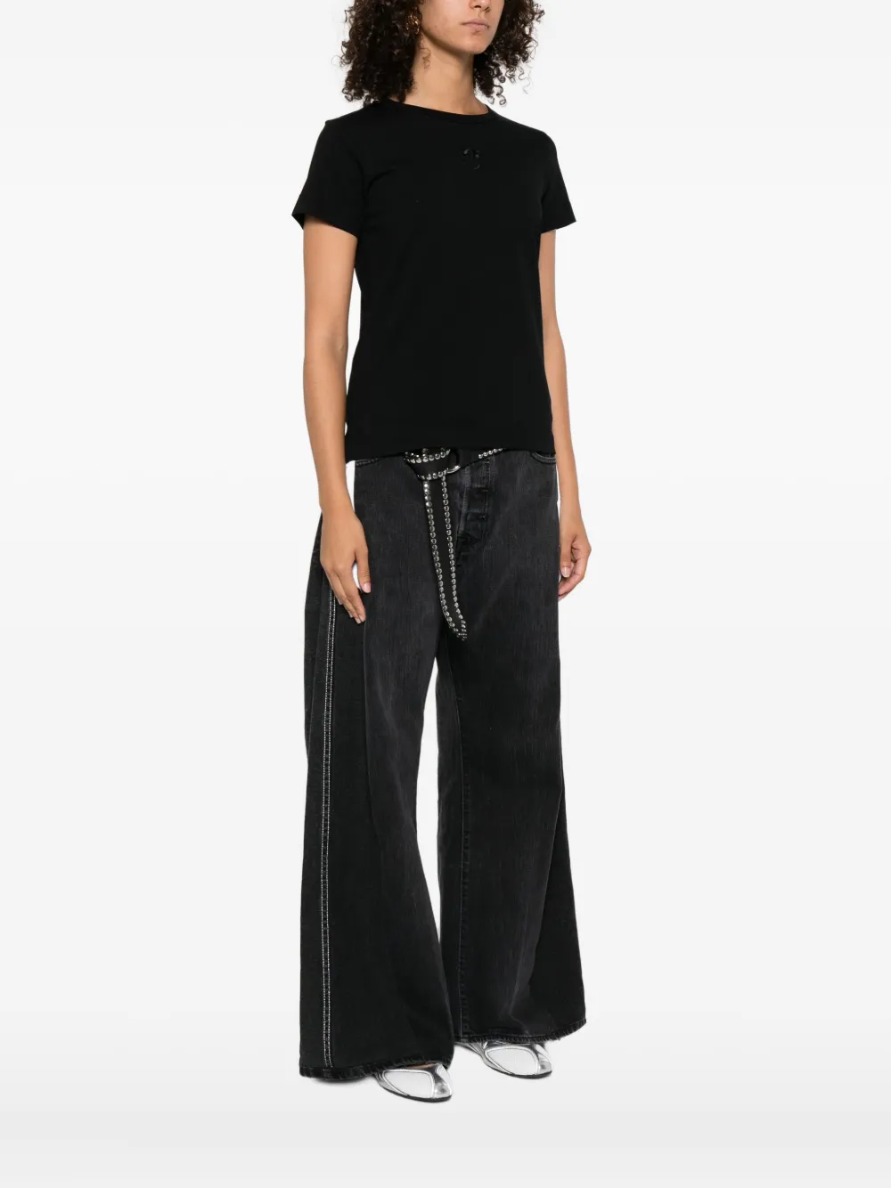 PINKO logo-embroidered cotton T-shirt Zwart