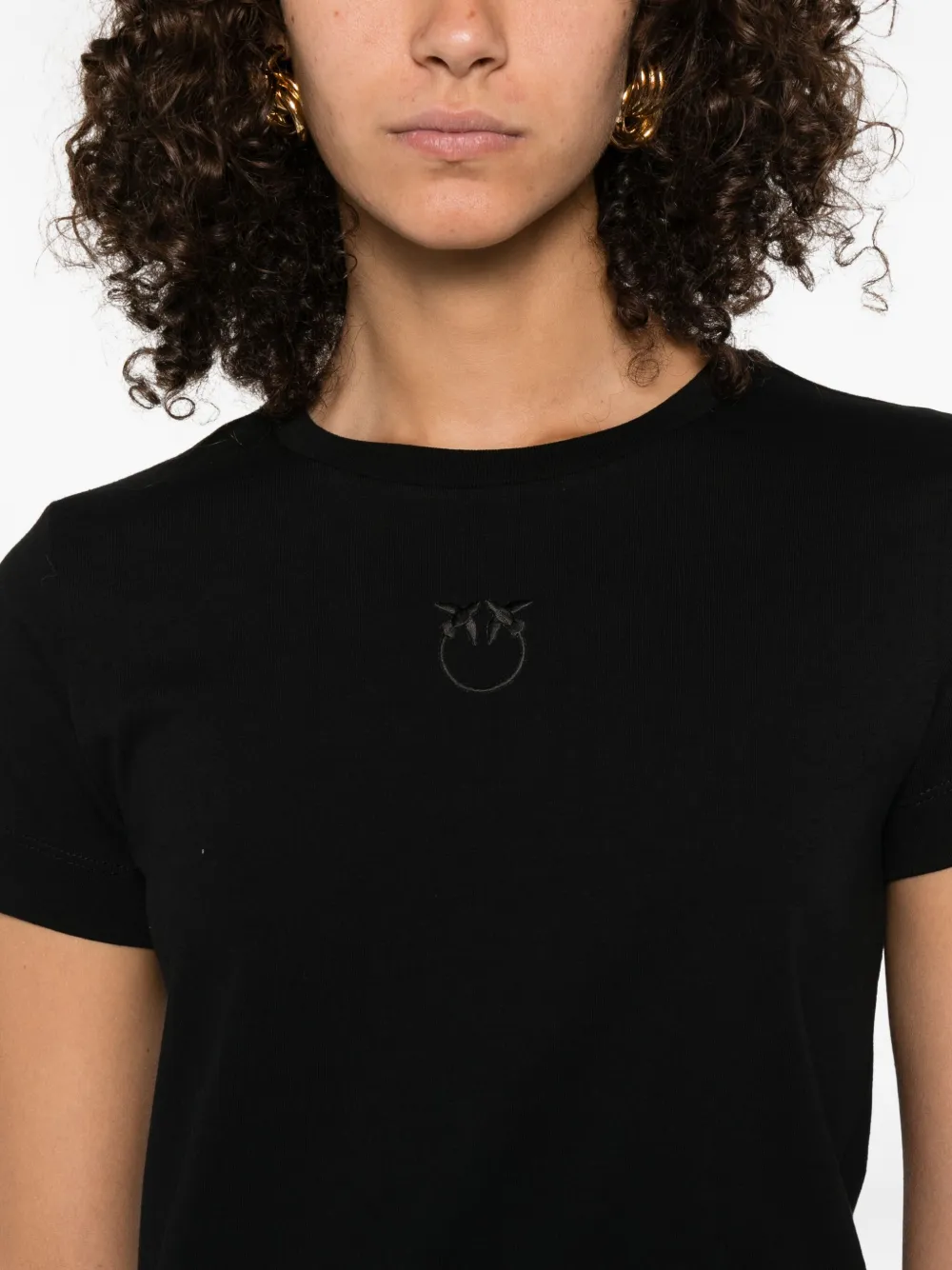 PINKO logo-embroidered cotton T-shirt Zwart