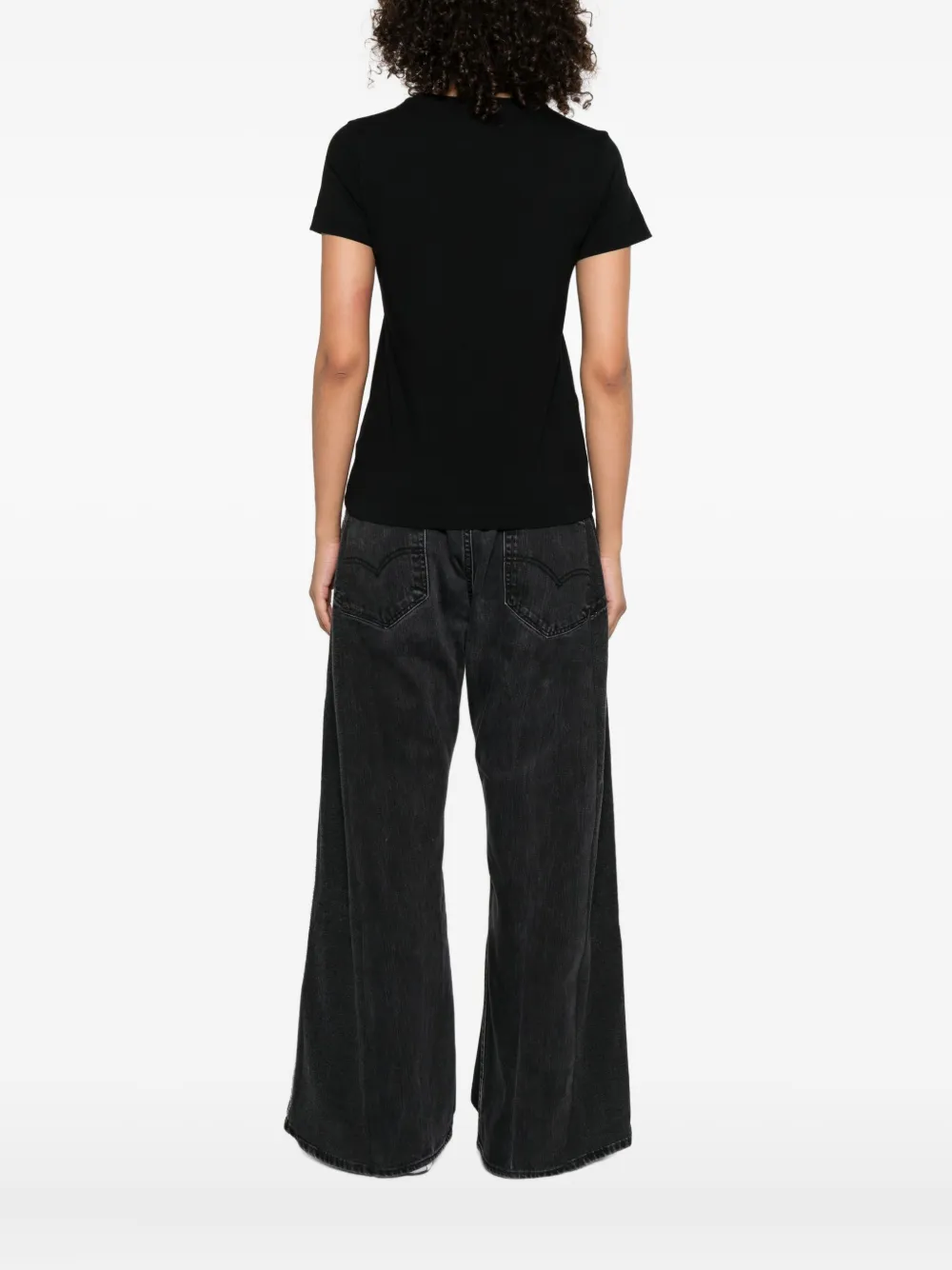 PINKO logo-embroidered cotton T-shirt Zwart