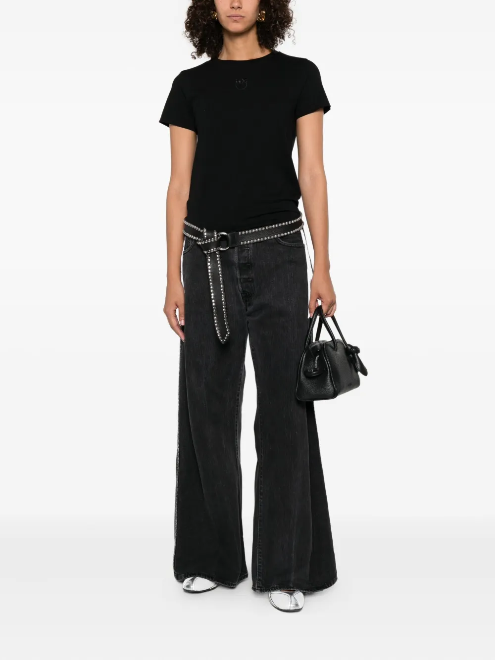 PINKO logo-embroidered cotton T-shirt Zwart