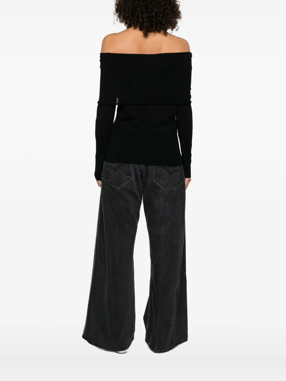PINKO off-shoulder wool top Zwart
