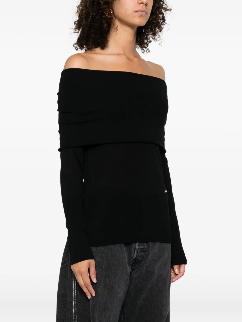 PINKO off-shoulder wool top Zwart