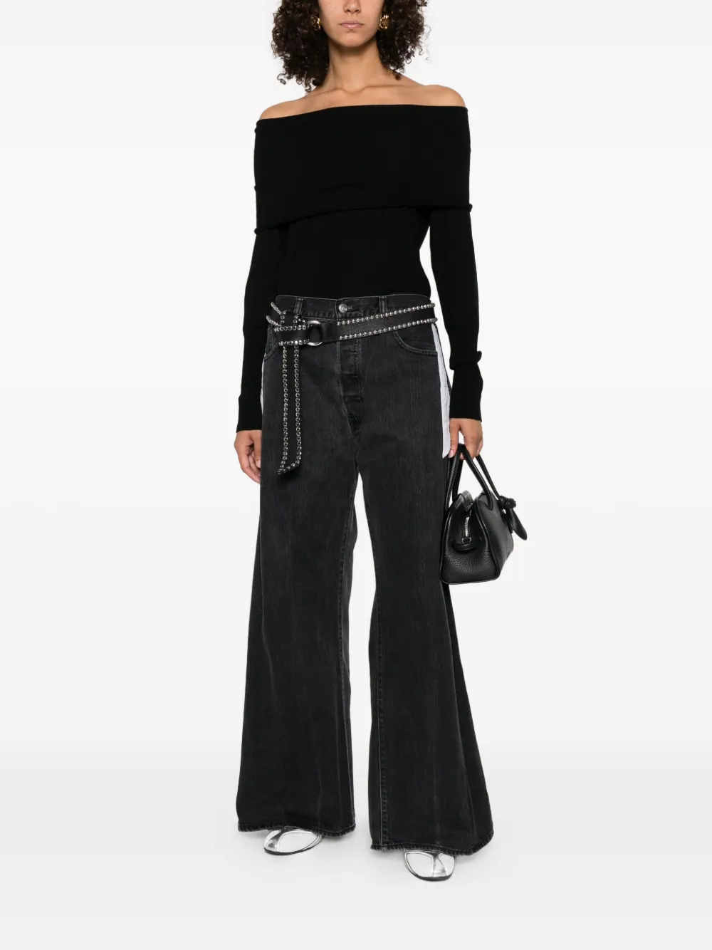 PINKO off-shoulder wool top Zwart