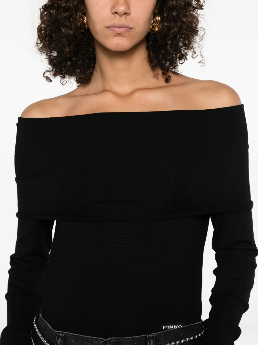 PINKO off-shoulder wool top Zwart