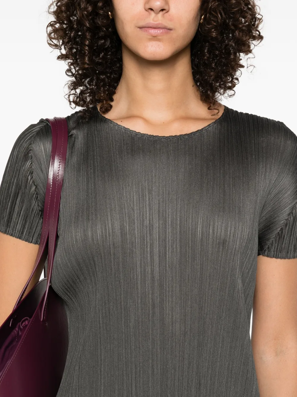 Issey Miyake Pleated Short-sleeved Dress In Black