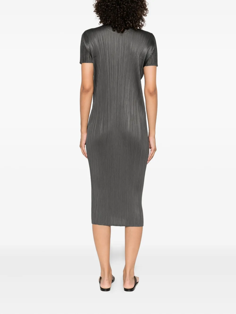 Issey Miyake Pleated Short-sleeved Dress In Black