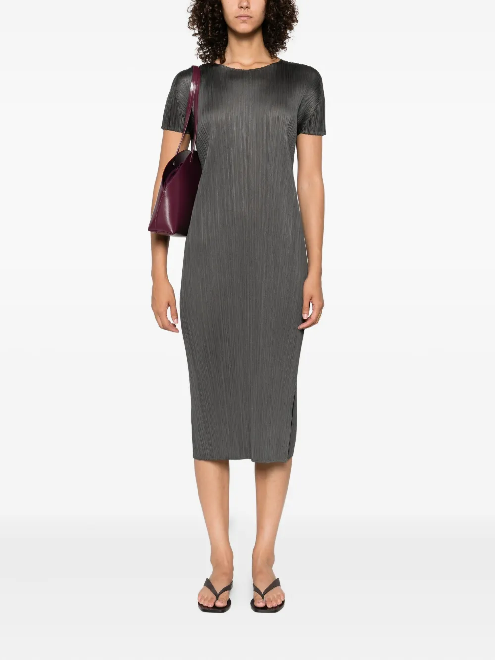Issey Miyake Pleated Short-sleeved Dress In Black