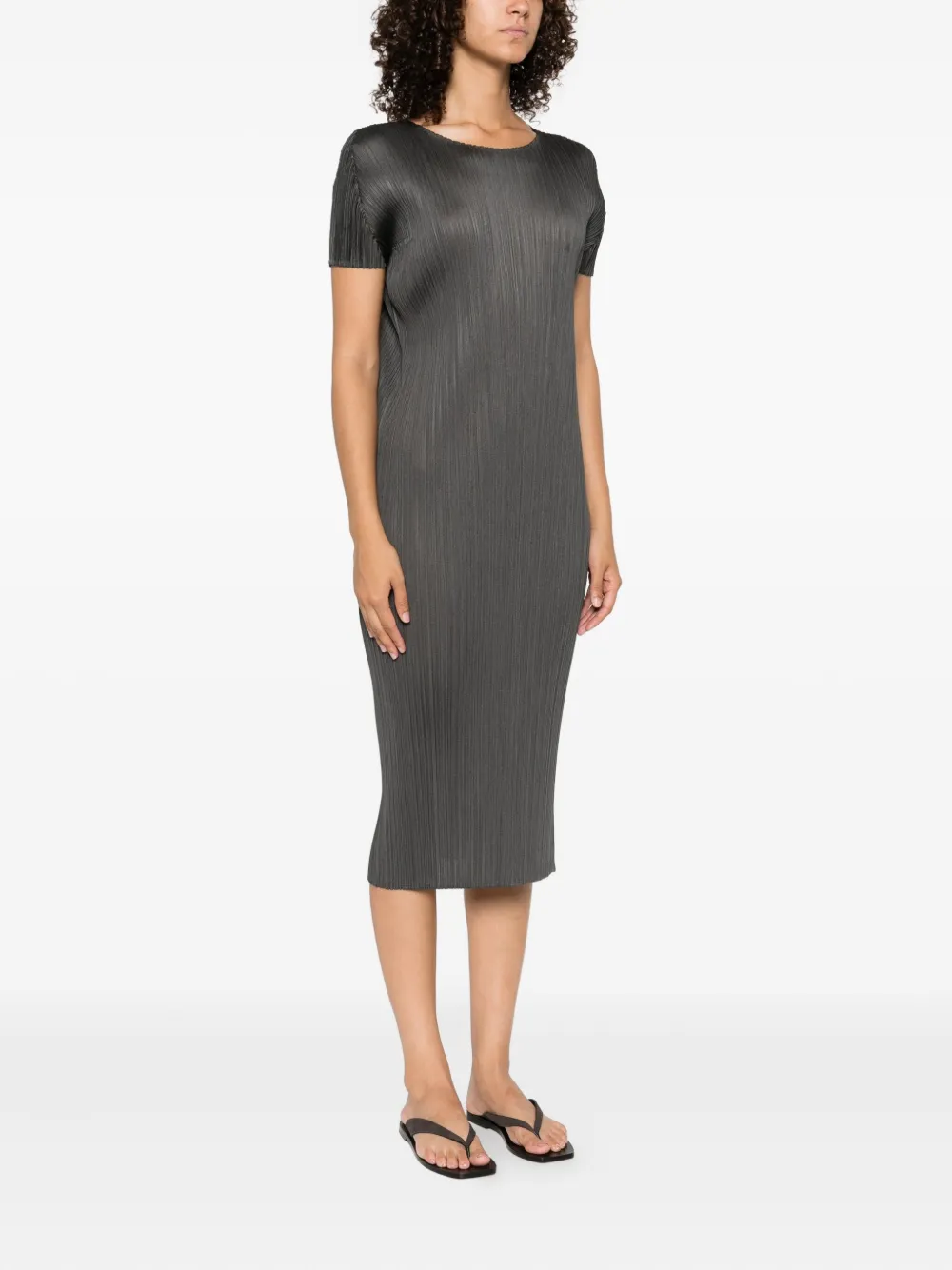 Issey Miyake Pleated Short-sleeved Dress In Black