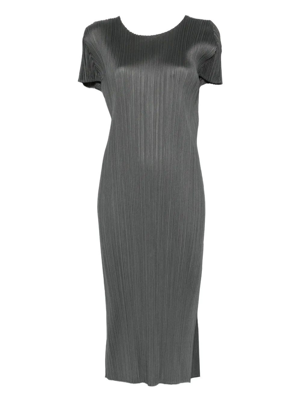 Issey Miyake Pleated Short-sleeved Dress In Black