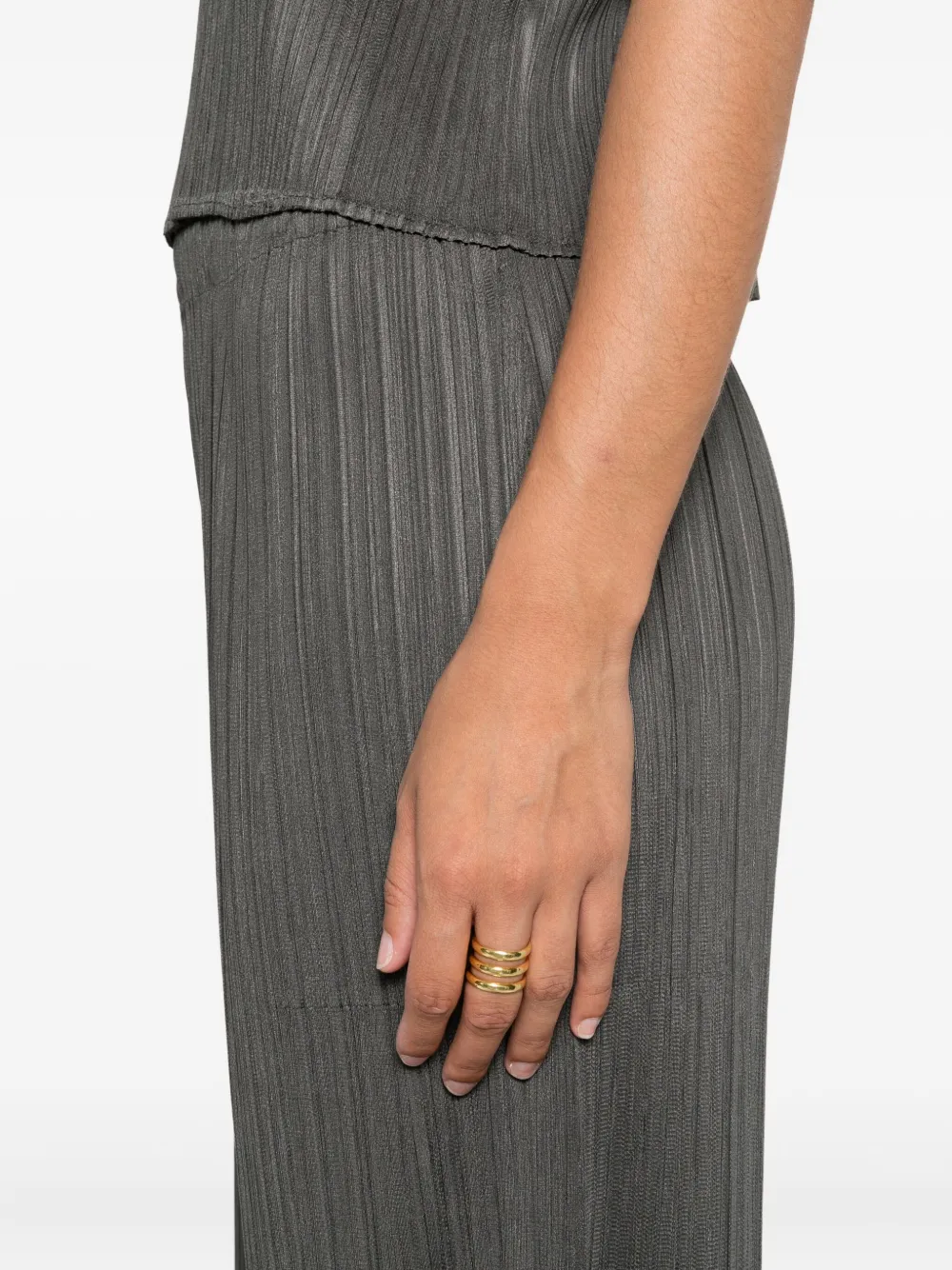 Pleats Please Issey Miyake pleated palazzo pants Groen