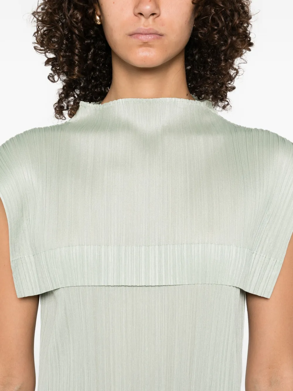 Pleats Please Issey Miyake pleated sleeveless dress Groen