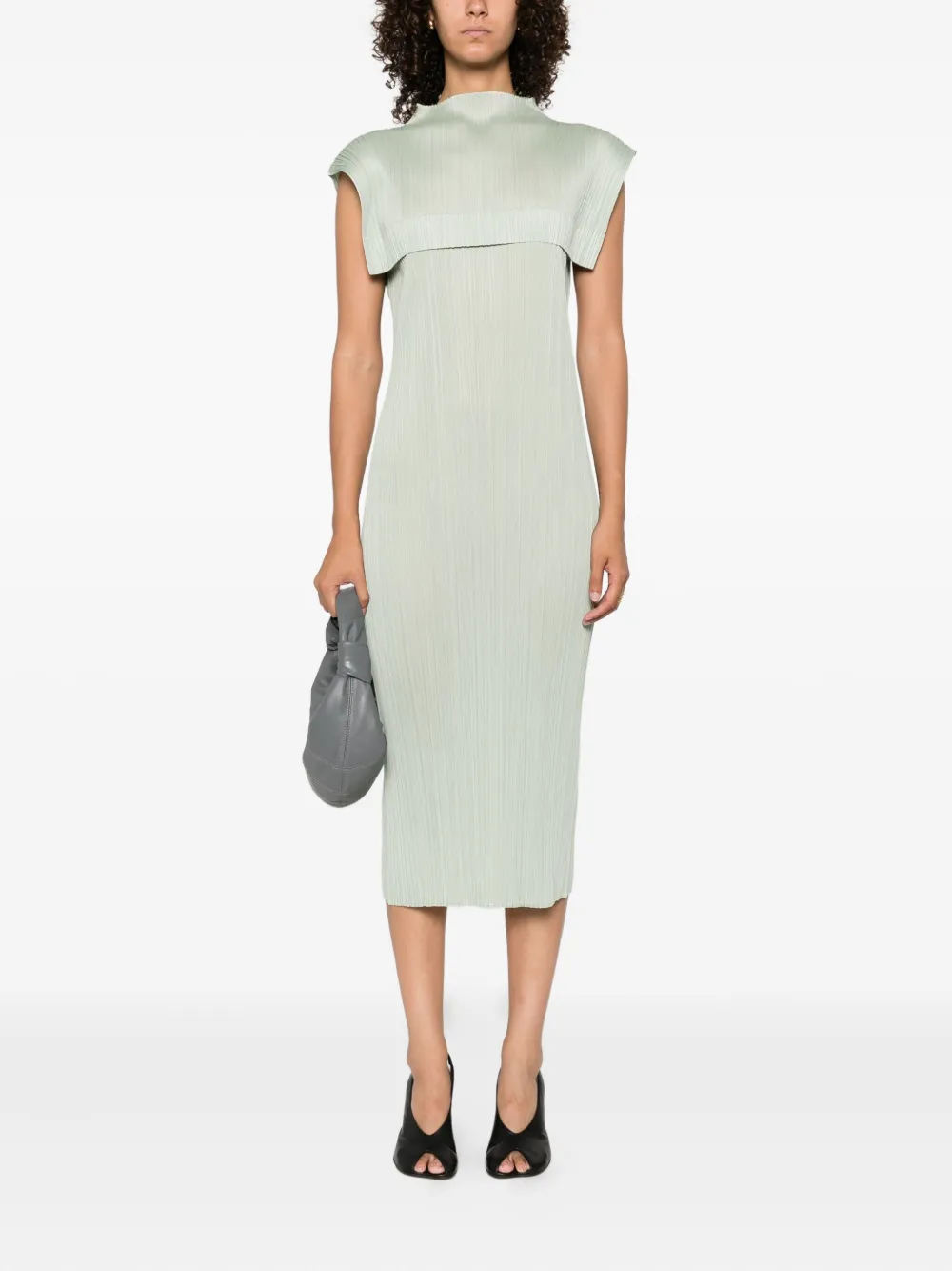Pleats Please Issey Miyake pleated sleeveless dress Groen