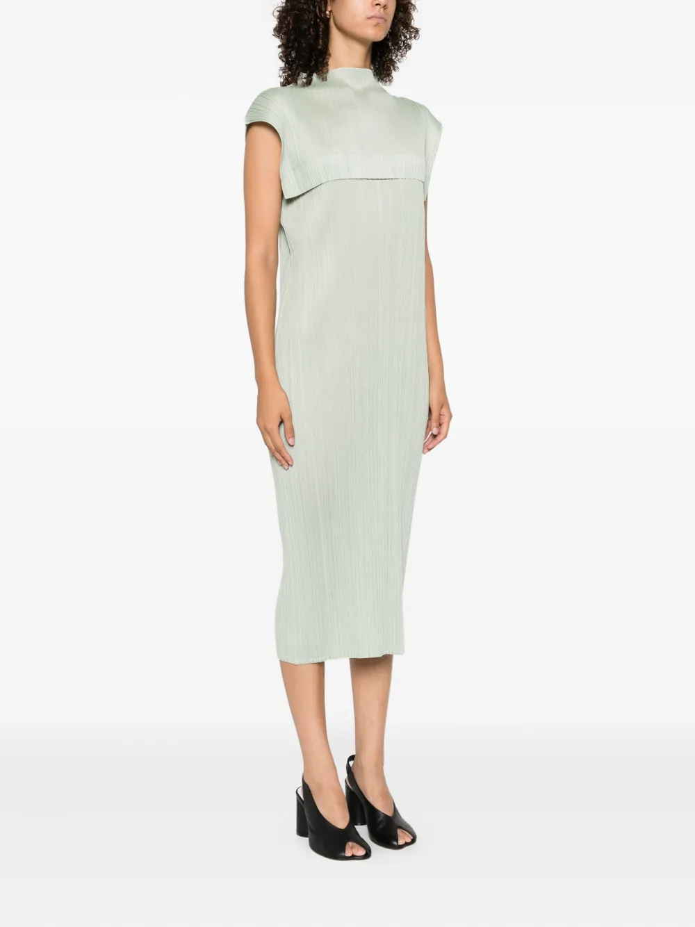 Pleats Please Issey Miyake pleated sleeveless dress Groen