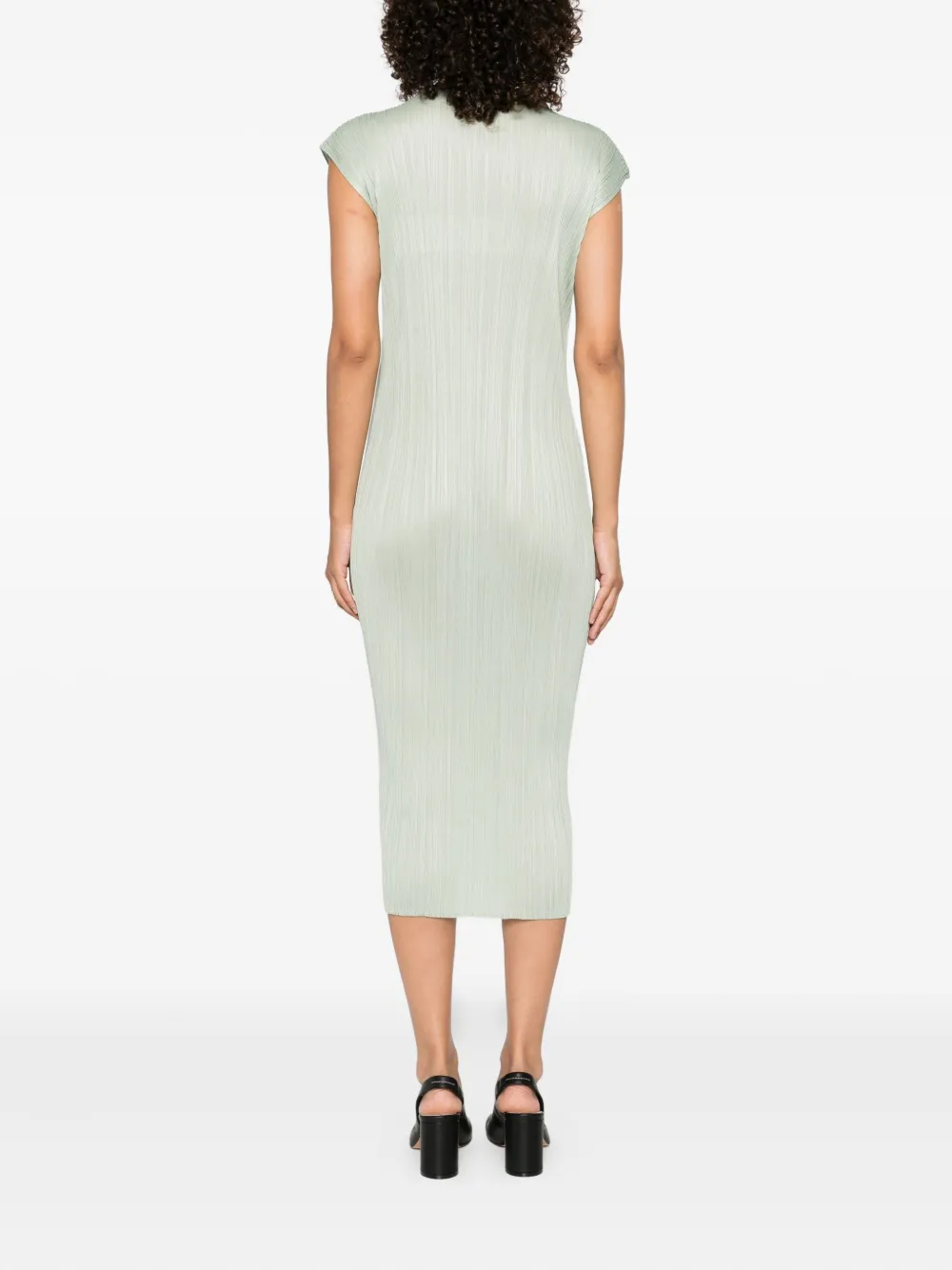 Pleats Please Issey Miyake pleated sleeveless dress Groen