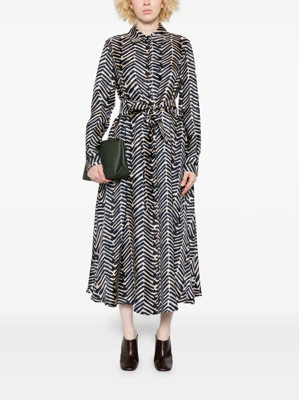Kiton geometric-print belted shirt dress - Blauw