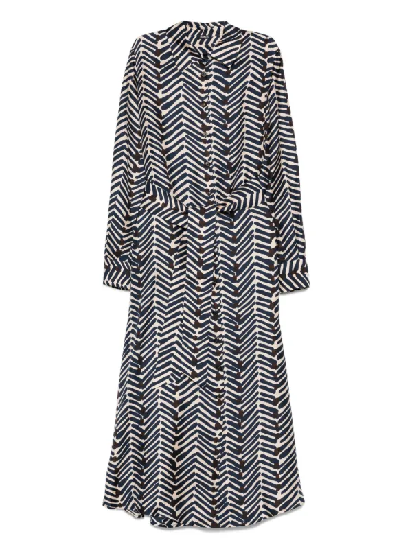 Kiton Geometric-print Belted Shirt Dress in Blue