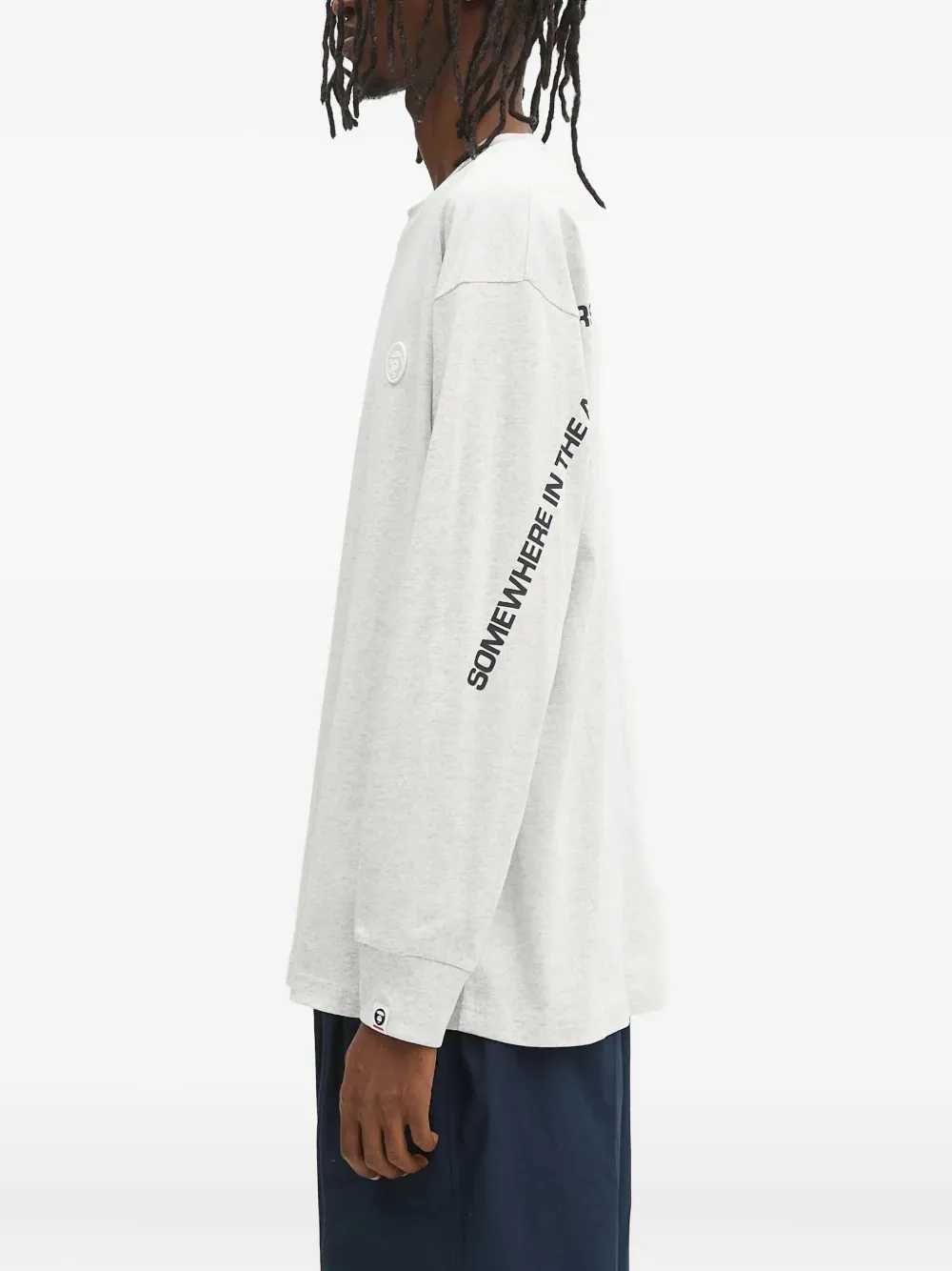 AAPE BY *A BATHING APE logo-embroidered sleeve-print long-sleeve T-shirt Grijs