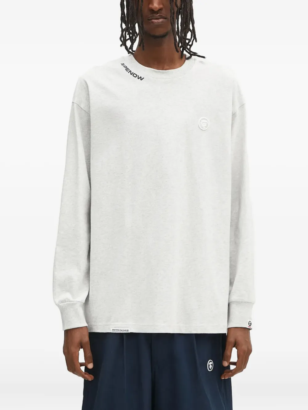 AAPE BY *A BATHING APE logo-embroidered sleeve-print long-sleeve T-shirt Grijs