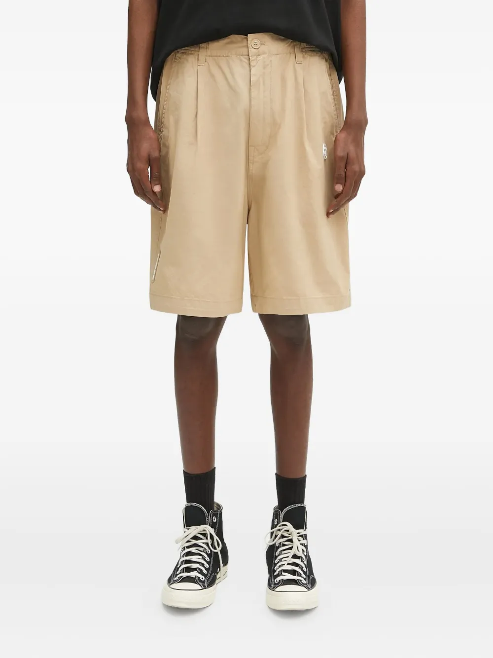 AAPE BY *A BATHING APE® pleated-detail logo-patch shorts | Neutrals | Image 1