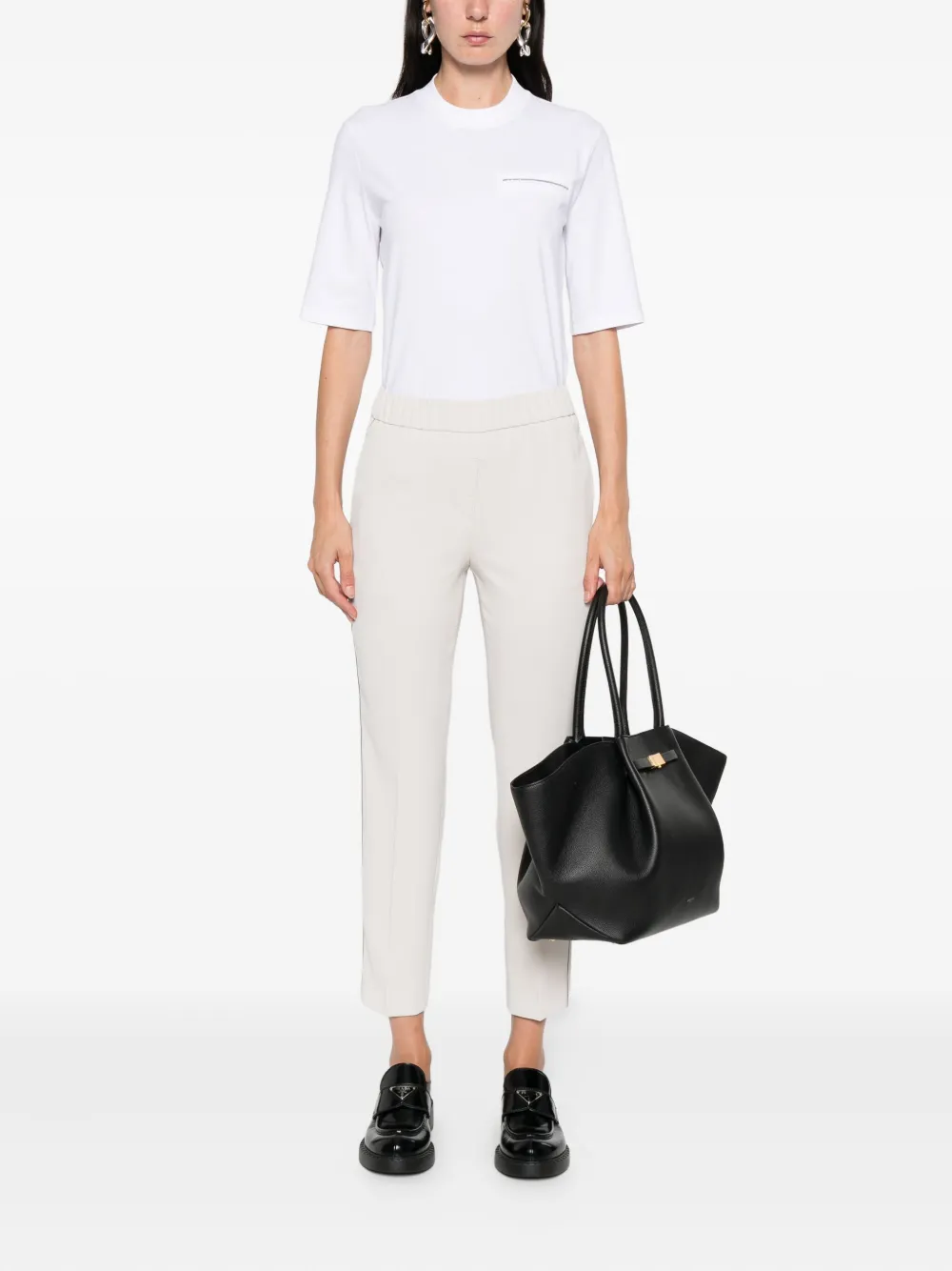 Peserico elastic-waistband side-stripe trousers Beige