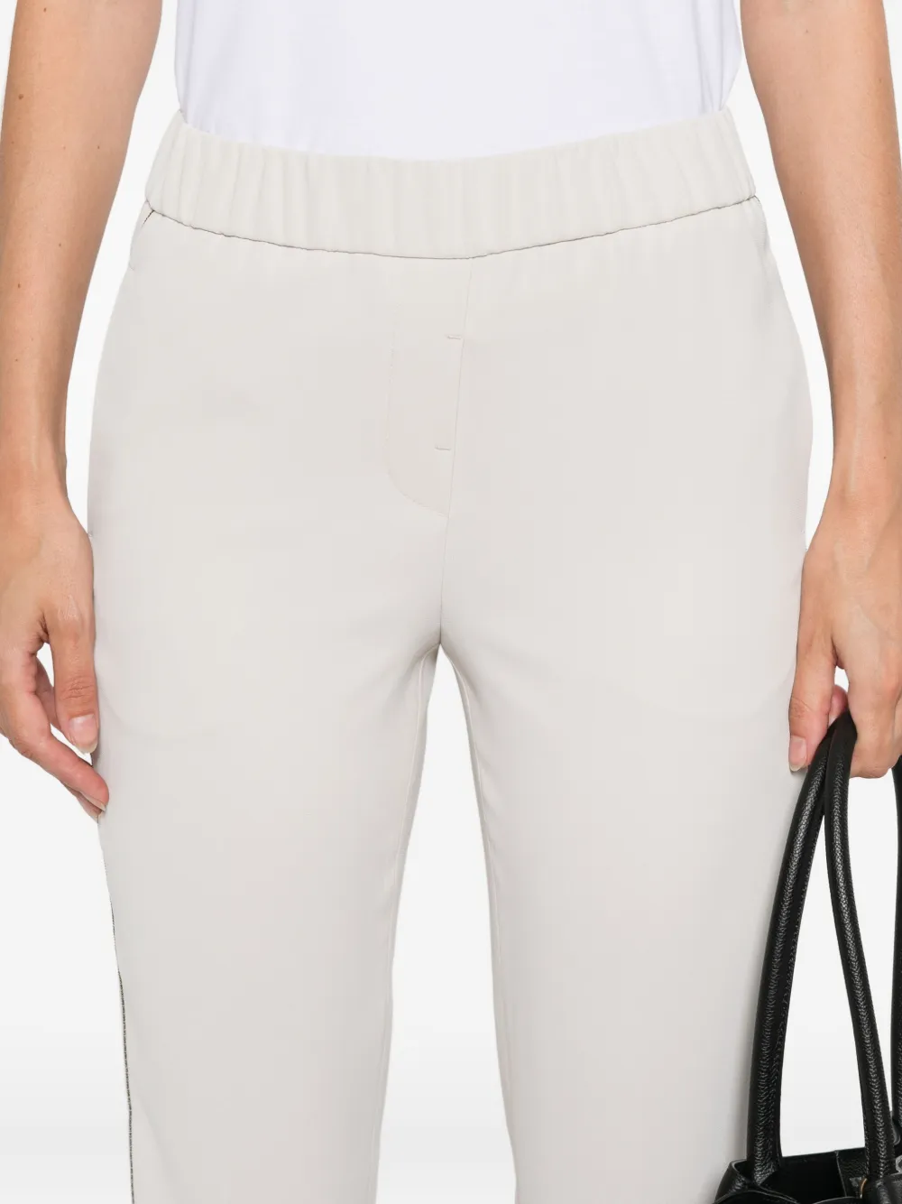 Peserico elastic-waistband side-stripe trousers Beige