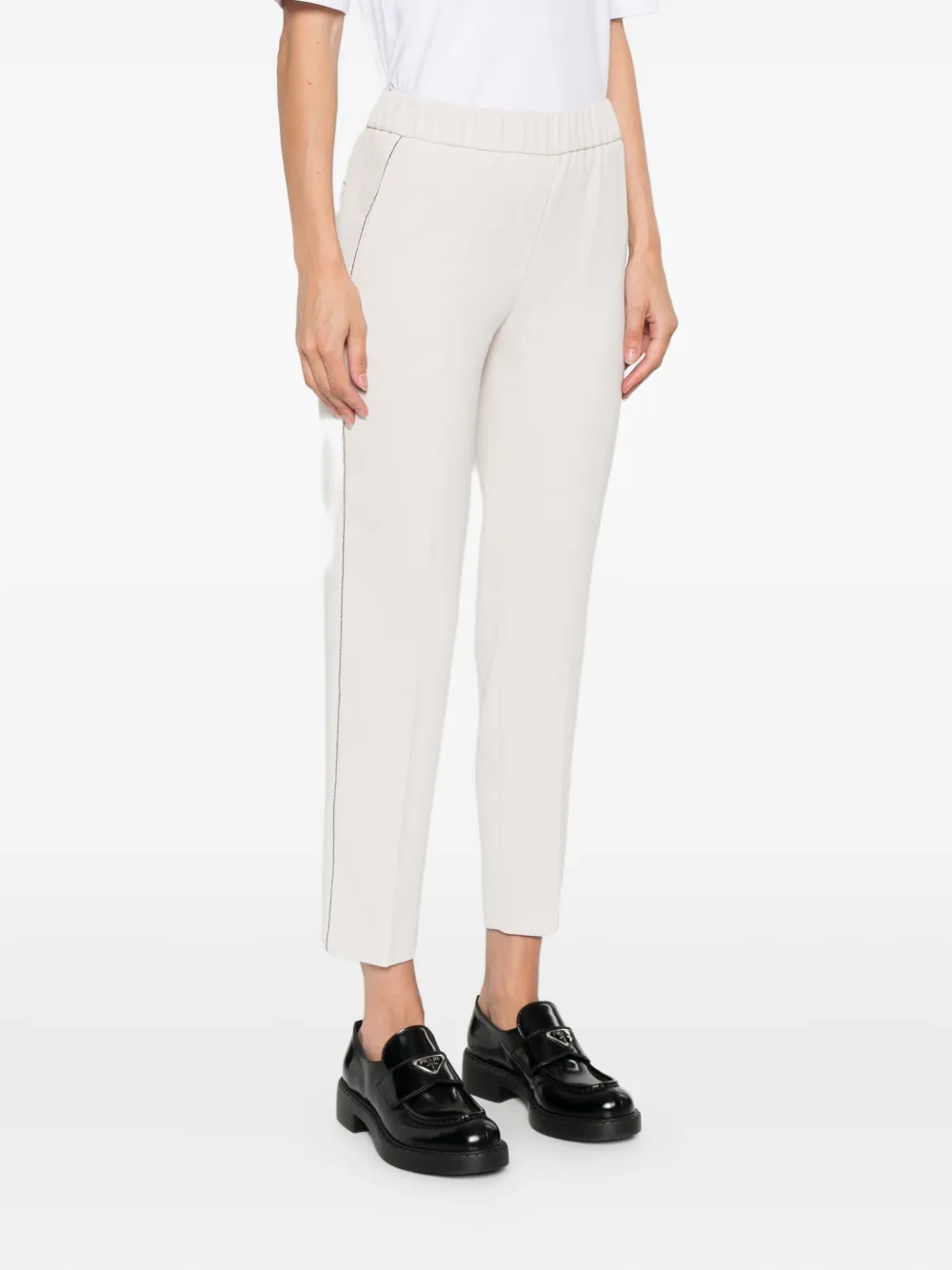Peserico elastic-waistband side-stripe trousers Beige