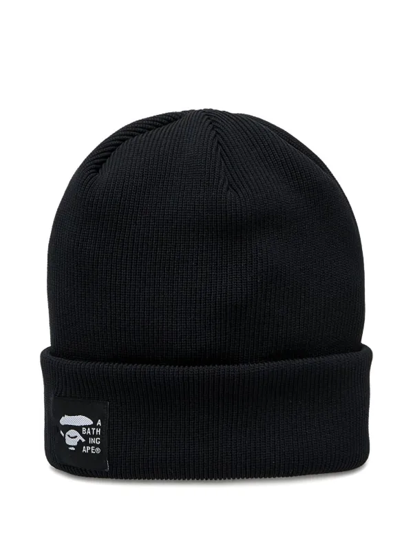 ABATHINGAPE ニット帽ビーニー黒 A BATHING APE® ロゴ ニットキャップ