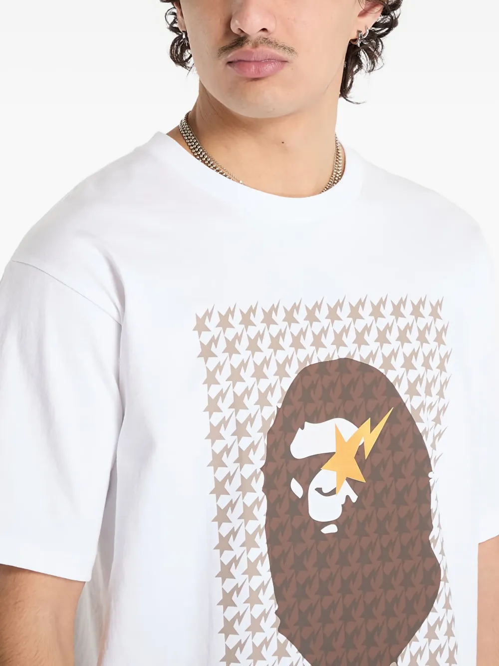 A BATHING APE T-shirt met pied-de-poule print Wit