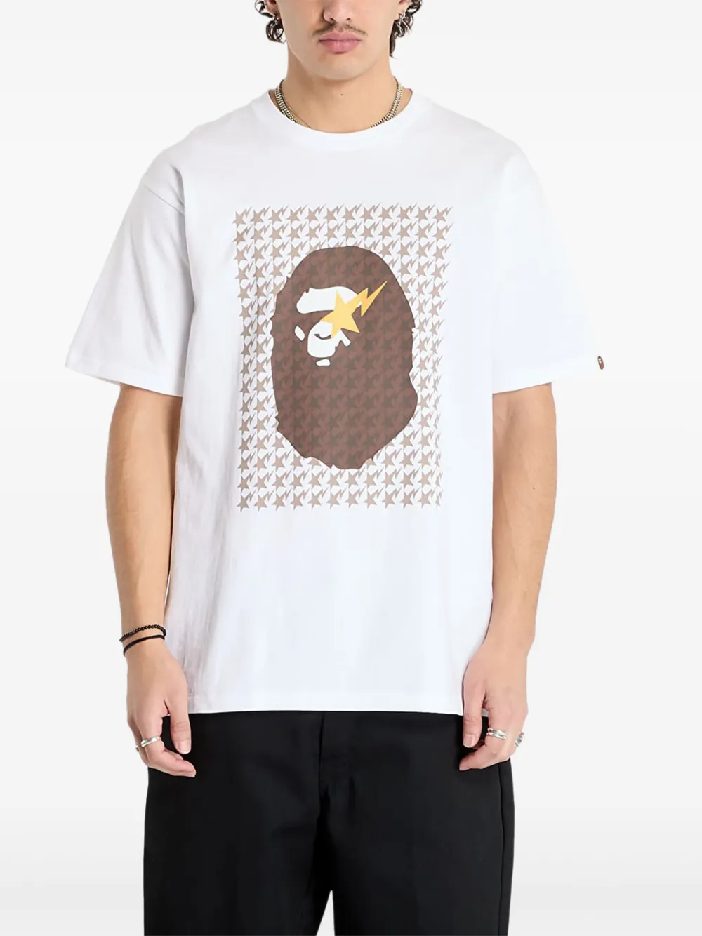 A BATHING APE T-shirt met pied-de-poule print Wit
