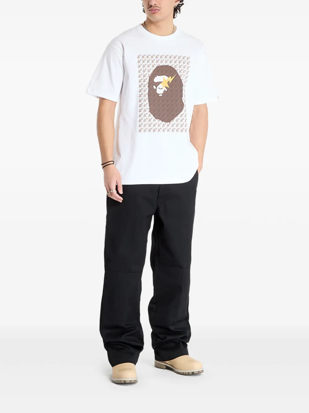 A BATHING APE T-shirt met pied-de-poule print Wit