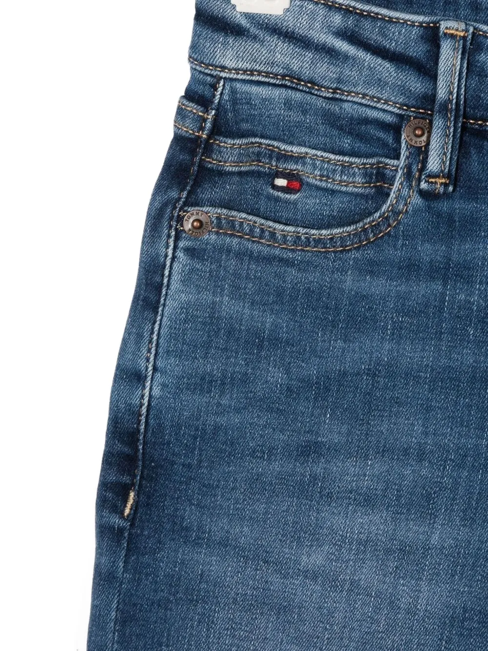 Tommy Hilfiger Junior logo-plaque denim jeans Blauw