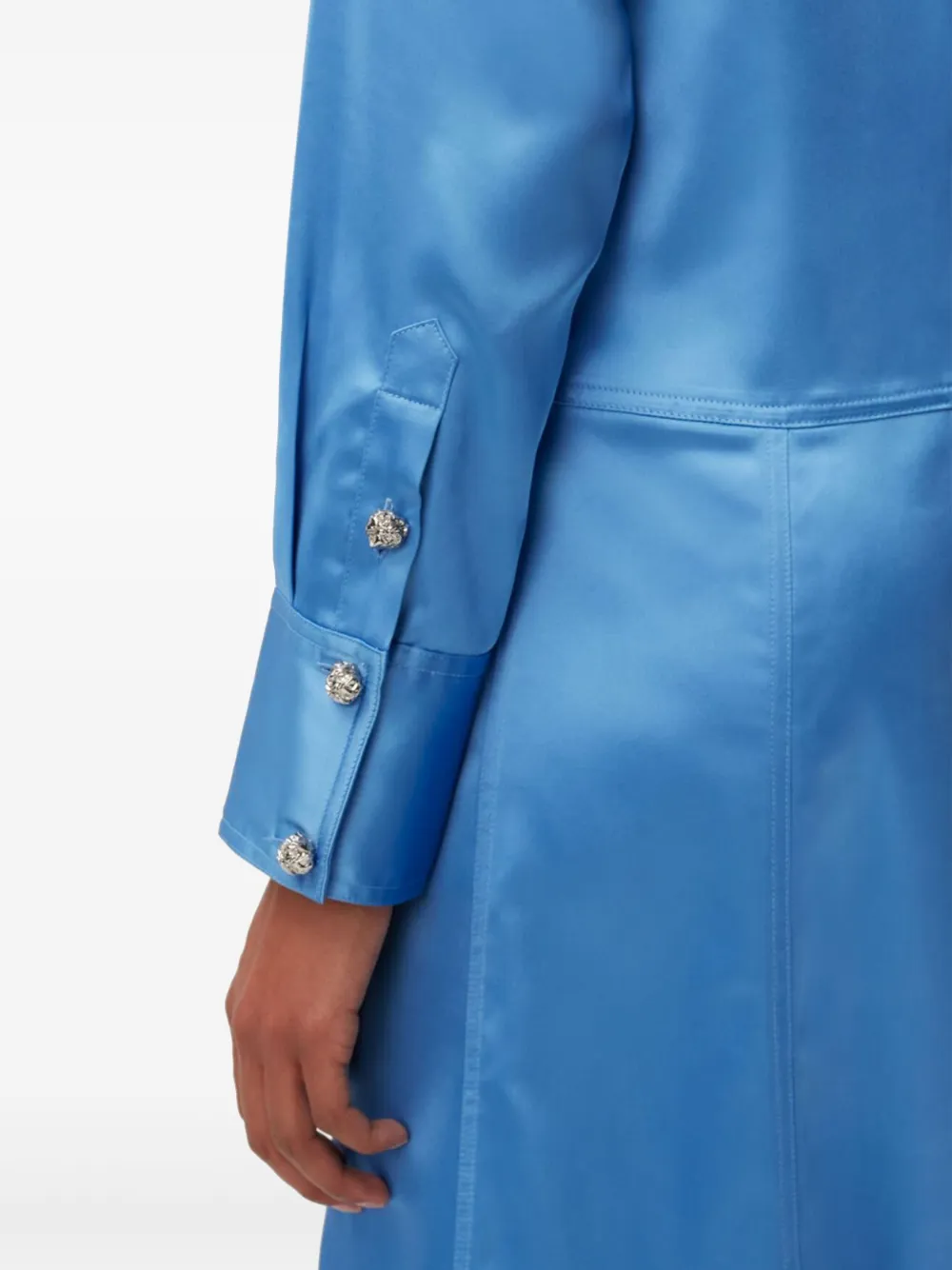 GANNI ruched-detail satin midi dress Blauw