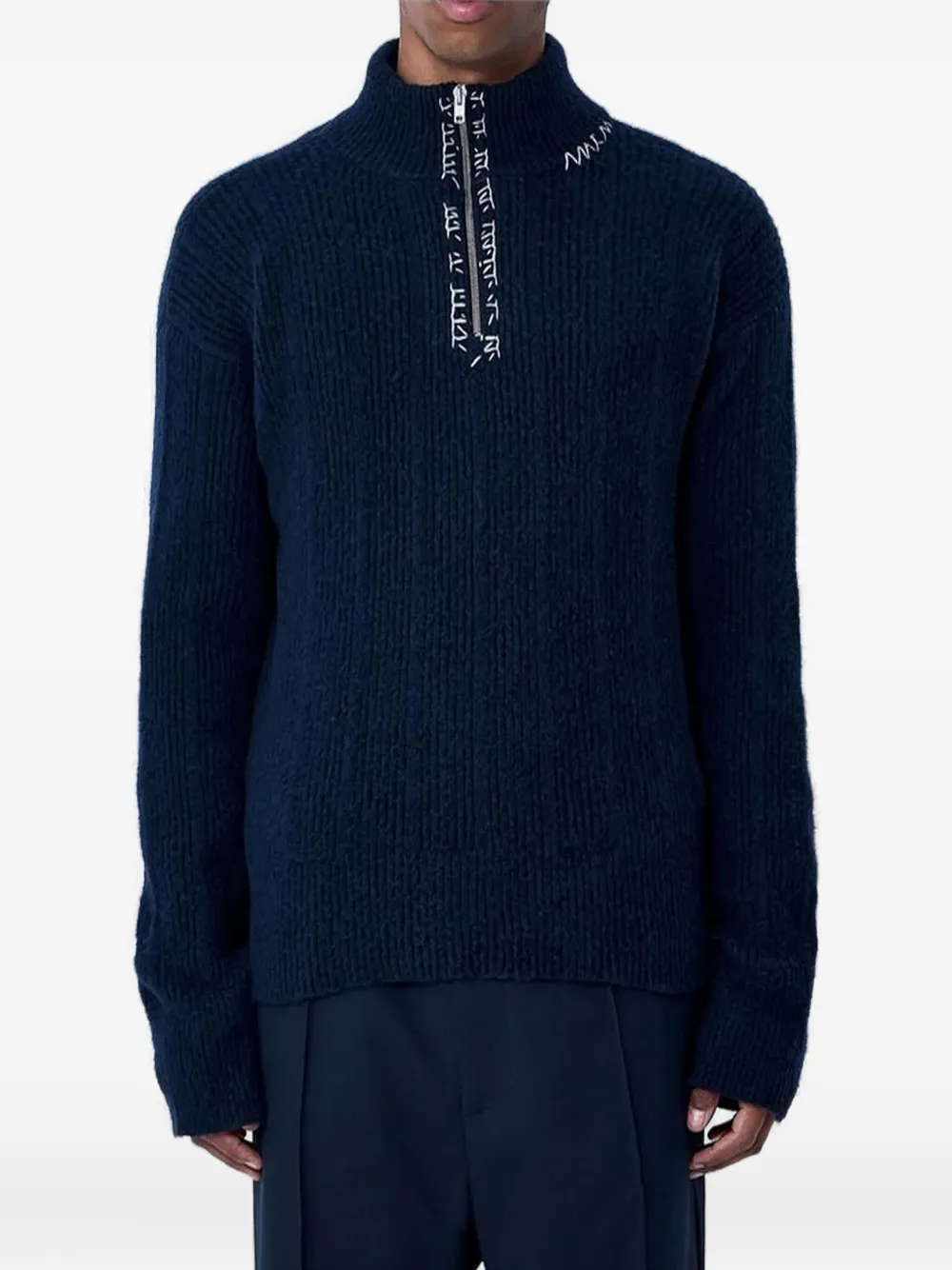 Marni logo-embroidered ribbed-knit sweater | Blue | Image 1