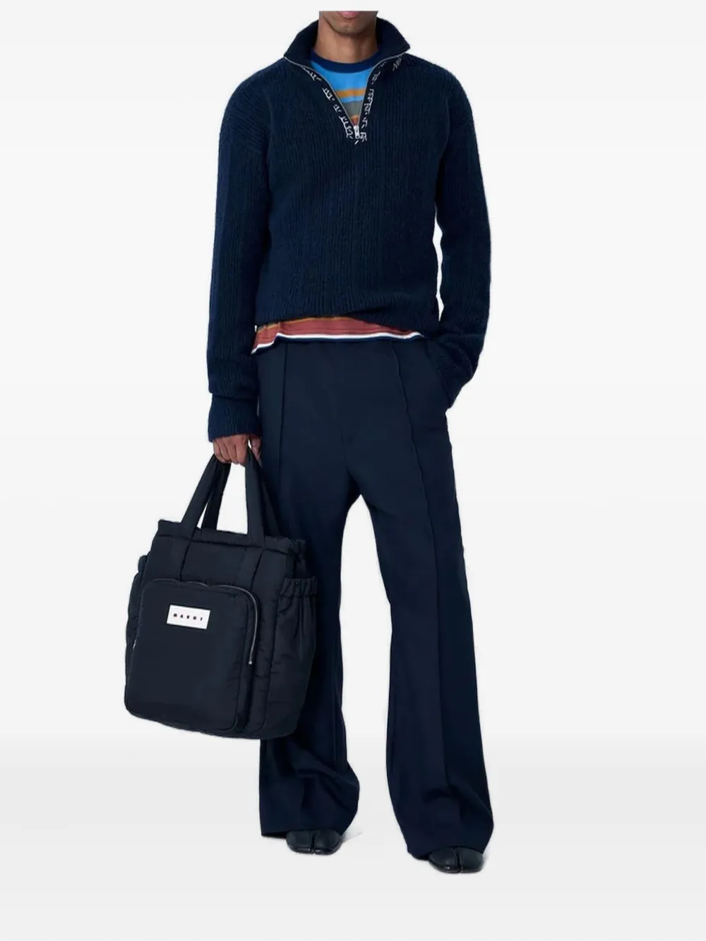 Marni logo-embroidered ribbed-knit sweater - Blauw