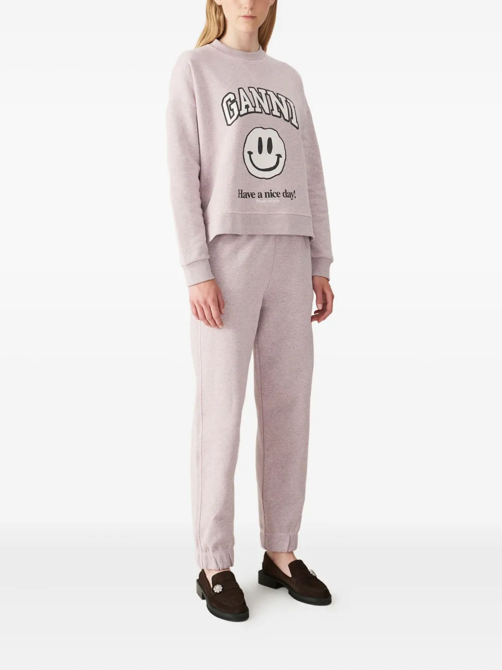 GANNI elastic-cuff cotton trousers Roze