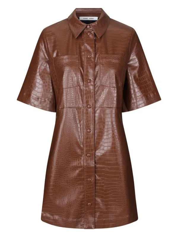 brown faux leather shirt dress Black Mock Neck Midi Length Bodycon Women Faux Leather Dress 2XL / NAVY BLUE main image 1