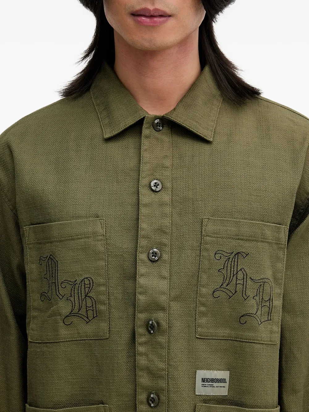 Neighborhood Shirtjack met borduurwerk Groen