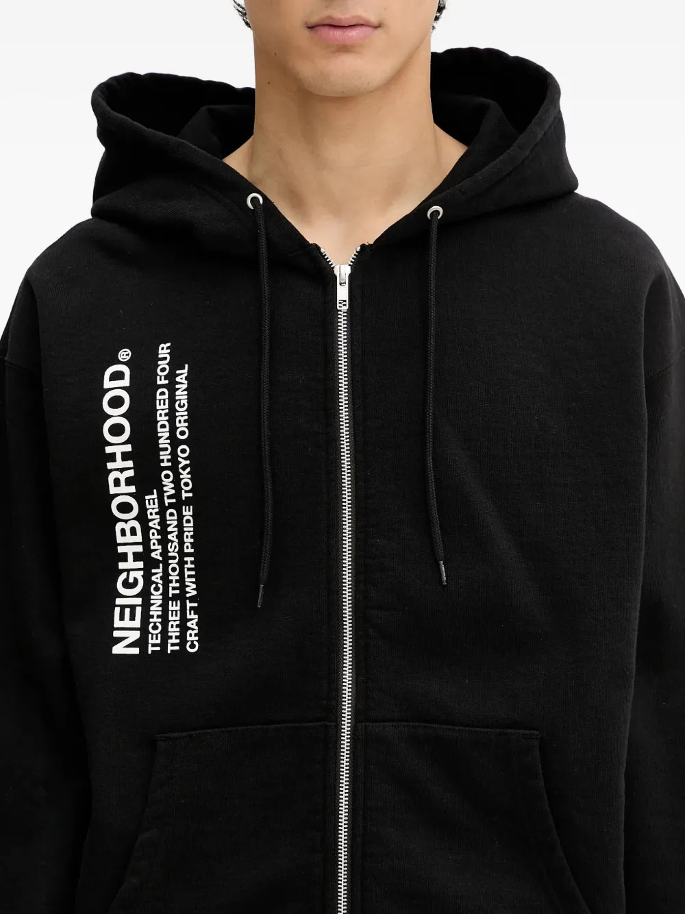 Neighborhood Hoodie met logoprint en rits Zwart